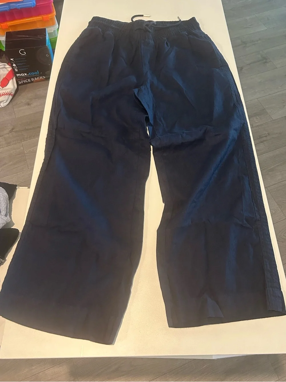 Quince 100% European Linen Wide Leg Pull-On Pants Navy Large